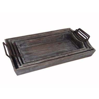 Cheungs Home Decorative Set of 4 Wood Tray with Metal Handles. View a larger version of this product image.