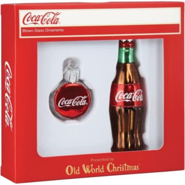 Old World Christmas Blown Glass Christmas Ornament, Coca-Cola Bottle and Cap, 2-Piece Set. View a larger version of this product image.