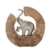 Kingston Living 10" Silver and Brown Elephant in Mango Wood Tabletop Sculpture