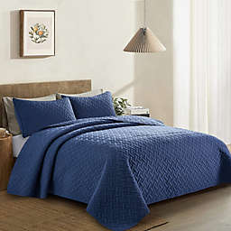 Unikome 3-Piece Quilted Reversible Coverlet Set, Ultra Lightweight Bedspread in Navy, King
