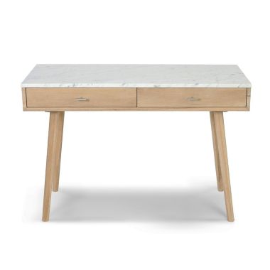 The Bianco Collection Viola 44" Rectangular Italian Carrara White Marble Writing Desk with Black Legs. View a larger version of this product image.