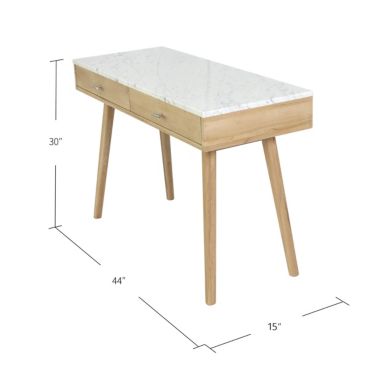 The Bianco Collection Viola 44" Rectangular Italian Carrara White Marble Writing Desk with Black Legs. View a larger version of this product image.