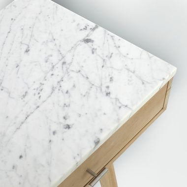 The Bianco Collection Viola 44" Rectangular Italian Carrara White Marble Writing Desk with Black Legs. View a larger version of this product image.