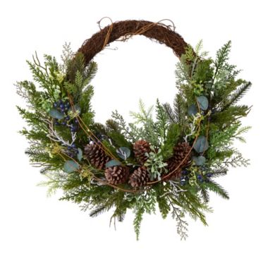 Nearly Natural 30"D Pine and Pinecone Artificial Christmas Wreath on Twig Ring. View a larger version of this product image.