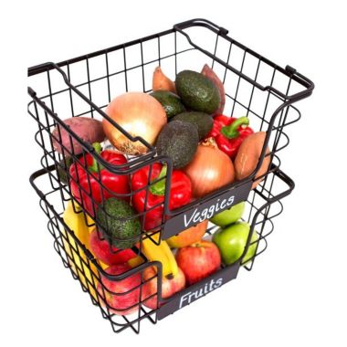 BirdRock Home Set of 2 Black Stacking Wire Market Baskets. View a larger version of this product image.