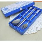 Alternate image 1 for Stock Preferred Korean Style Chinese Stainless Steel Chopsticks Set Fork Spoon Blue