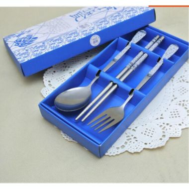 Stock Preferred Korean Style Chinese Stainless Steel Chopsticks Set Fork Spoon Blue. View a larger version of this product image.
