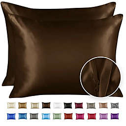 SHOPBEDDING Silky Satin Pillowcase for Hair and Skin - Standard Satin Pillow Case with Zipper, Brown (Pillowcase Set of 2) By BLISSFORD