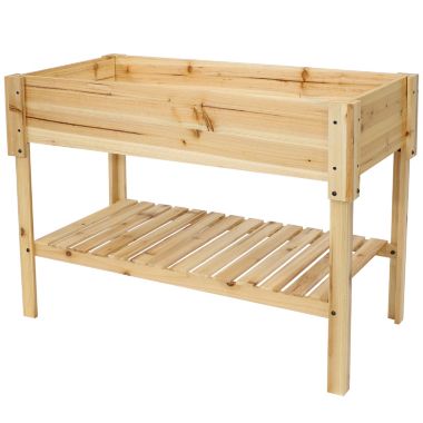 Sunnydaze Outdoor Raised Wooden Garden Bed with Lower Shelf for Plant Flowers, Herbs, Green Plants, and Vegetables - 42" - Clear Coat. View a larger version of this product image.