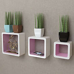 vidaXL 3 White-Pink MDF Floating Wall Display Shelf Cubes Book/DVD Storage
