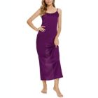 Alternate image 1 for cheibear Womens Satin Pajama Cami Dress Nightshirt Sleepwear Lounge Long Nightgown Purple Medium