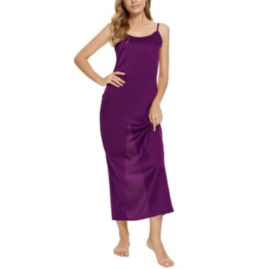 cheibear Womens Satin Pajama Cami Dress Nightshirt Sleepwear Lounge Long Nightgown Purple Medium. View a larger version of this product image.
