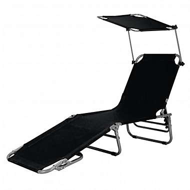 Costway Adjustable Outdoor Beach Patio Pool Recliner with Sun Shade-Black. View a larger version of this product image.