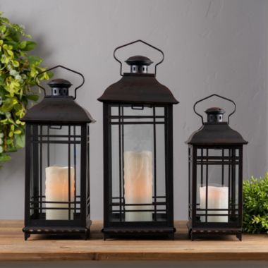 Melrose Decorative Lantern (Set Of 3) 14"H, 17"H, 20"H Metal/Glass. View a larger version of this product image.