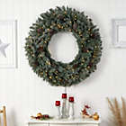 Alternate image 1 for Nearly Natural 4&#39;D Large Flocked Artificial Christmas Wreath with Pinecones, 150 Clear LED Lights and 360 Bendable Branches
