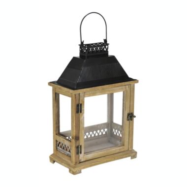 Cheungs Decorative Rectangular Wooden Lantern With Black Metal Top And Galvanized Accent. View a larger version of this product image.