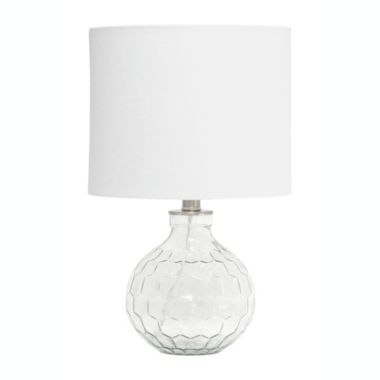 Lalia Home 17.75" Contemporary Engraved Honeycomb Glass Table Desk Lamp With White Fabric Shade, Clear. View a larger version of this product image.