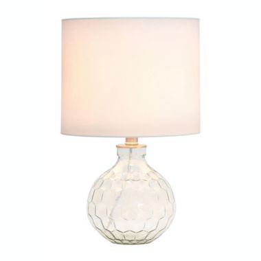 Lalia Home 17.75" Contemporary Engraved Honeycomb Glass Table Desk Lamp With White Fabric Shade, Clear. View a larger version of this product image.
