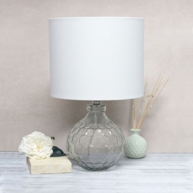 Lalia Home 17.75" Contemporary Engraved Honeycomb Glass Table Desk Lamp With White Fabric Shade, Clear. View a larger version of this product image.