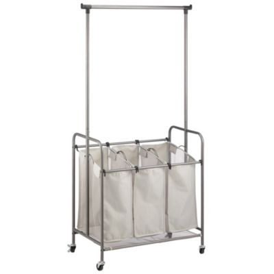 mDesign Portable Laundry Sorter with Wheels and Steel Hanging Bar
