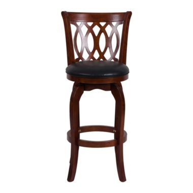 Lazzara Home Canovia 43 in. Dark Cherry Full Back Wood Frame Swivel Bar Stool with Faux Leather Seat. View a larger version of this product image.