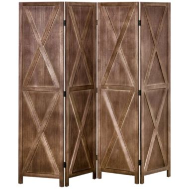 HOMCOM 4-Panel Folding Room Divider, 5.6 Ft Tall Freestanding Privacy Screen Panels for Indoor Bedroom Office, Walnut Tone. View a larger version of this product image.