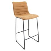 LeisureMod Brooklyn 29.9 Modern Leather Bar Stool With Black Iron Base & Footrest