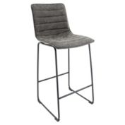 LeisureMod Brooklyn 29.9 Modern Leather Bar Stool With Black Iron Base & Footrest