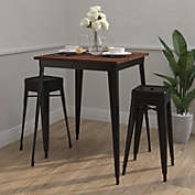 Merrick Lane Ardennes 31.5 Black Steel Indoor Contemporary Table With Square Walnut Rustic Wood Top