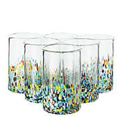 Okuna Outpost 14 oz Hand Blown Mexican Drinking Glasses, Confetti Tumbler Cups (Set of 6)