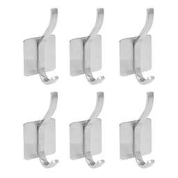 Built Industrial 6 Pack Double Post Adhesive Wall Hooks, Heavy Duty Stainless Steel for Hanging Towel Coat Hat (3.6 in)