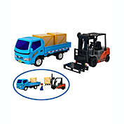 BIG DADDY - Lightweight Construction Truck COMBO Series - Blue Flatbed Fold-Out Pickup Truck and Forklift Truck