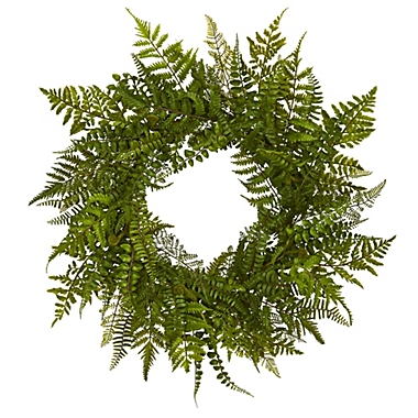 Nearly Natural Green Mixed Fern Artificial Wreath, 24-Inch. View a larger version of this product image.