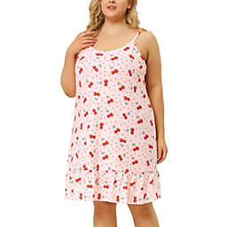 Agnes Orinda Women's Plus Size Sleep Dress Suspender Fruit Ruffle Hem Above the Knee Nightgown, Polyester Sleepwear Sleepshirt Nightdress Loose Fit Gown Dress, Pink, 2X