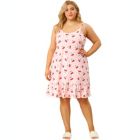 Alternate image 2 for Agnes Orinda Women's Plus Size Sleep Dress Suspender Fruit Ruffle Hem Above the Knee Nightgown, Polyester Sleepwear Sleepshirt Nightdress Loose Fit Gown Dress, Pink, 2X