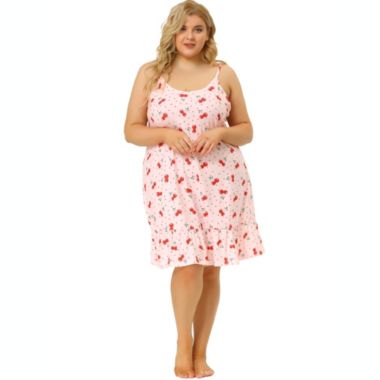 Agnes Orinda Women's Plus Size Sleep Dress Suspender Fruit Ruffle Hem Above the Knee Nightgown, Polyester Sleepwear Sleepshirt Nightdress Loose Fit Gown Dress, Pink, 2X. View a larger version of this product image.