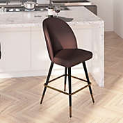 Merrick Lane Teague Set of 2 Modern Armless Counter Stools with Contoured Backs, Steel Frames, and Integrated Footrests in Brown Faux Leather