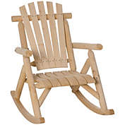 Outsunny Wooden Rustic Rocking Chair, Indoor Outdoor Adirondack Log Rocker with Slatted Design for Patio, Lawn, Natural