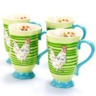 Alternate image 0 for Urban Market Life on the Farm 4 Piece 14 Ounce Durastone Footed Rooster Tea Cup Set in Green Stripes