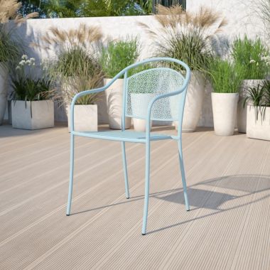 Flash Furniture Oia Commercial Grade Sky Blue Indoor-Outdoor Steel Patio Arm Chair with Round Back. View a larger version of this product image.