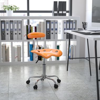 Flash Furniture Elliott Vibrant Orange and Chrome Swivel Task Office Chair with Tractor Seat. View a larger version of this product image.