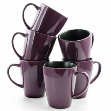 Elama Mulberry 14 oz Stoneware Mugs in Purple, Set of 6. View a larger version of this product image.