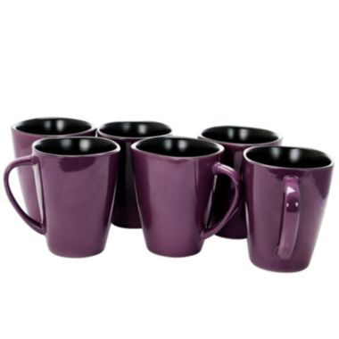 Elama Mulberry 14 oz Stoneware Mugs in Purple, Set of 6. View a larger version of this product image.