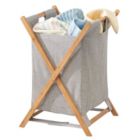 Alternate image 1 for mDesign Bamboo Laundry Hamper, Portable/Collapsible Fabric Bag