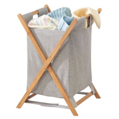 mDesign Bamboo Laundry Hamper, Portable/Collapsible Fabric Bag. View a larger version of this product image.