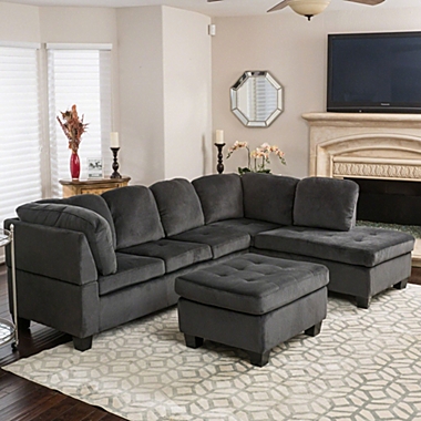 Contemporary Home Living 3-Piece Charcoal Black Contemporary Pillow Back Sectional Sofa Set 70". View a larger version of this product image.