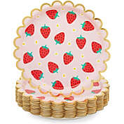 Sparkle and Bash Pink Paper Plates with Gold Foil for Strawberry Birthday Party (9 In, 48 Pack)