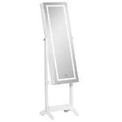 HOMCOM Floor Standing Jewelry Cabinet, Lockable Jewelry Organizer with Full-Length Mirror,  and 4 Adjustable Angles, White