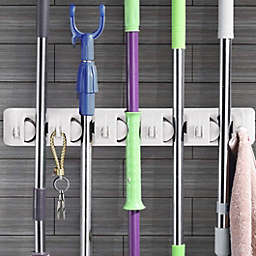 Slickblue Wall-mounted Mop Holder Hanger with 5 Positions -Dark Grey