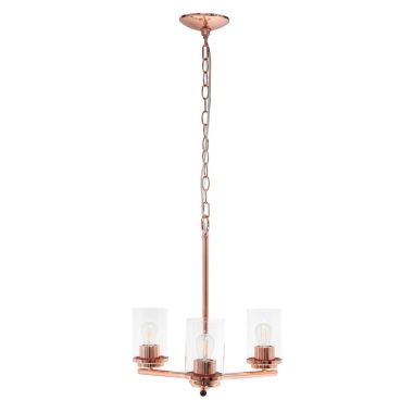 Lalia Home 3-Light 15" Classic Contemporary Clear Glass and Metal Hanging Pendant Chandelier for Kitchen Island Foyer Hallway Living Room Den Dining Room, Rose. View a larger version of this product image.